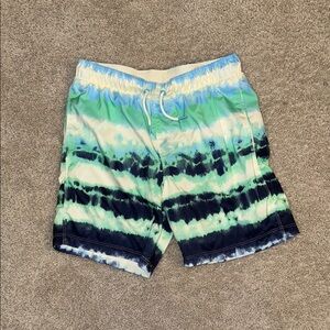 Men's Green & Blue Tie-Dye Swim Shorts